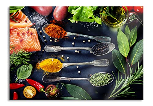 Pixxprint Glasbild, Wandbild aus Echtglas, Feine Gewürze auf Löffeln, 60x40 cm, inkl. Aufhängung und Abstandshalter