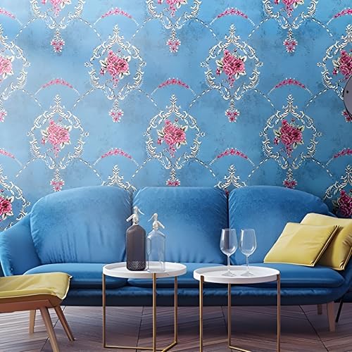 Image of Green Floral Peel and Stick Wallpaper Elegant Lillies Bedroom LIVINGROOM PVC SELF Adhesive Wallpaper 200 * 45CM-9SQFT (Turquoise Dark Blue Floral)