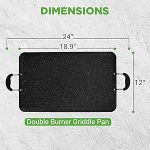 Nutrichef Double Burner Griddle, Non-Stick Stove Top Griddle for Gas Stove, Dishwasher Safe, Heatproof Bakelite Handles, Even Heat Distribution, PFOA & PFOS Free, 20” x 12” x 0.8” Inch (Black) — photo 6 of 6
