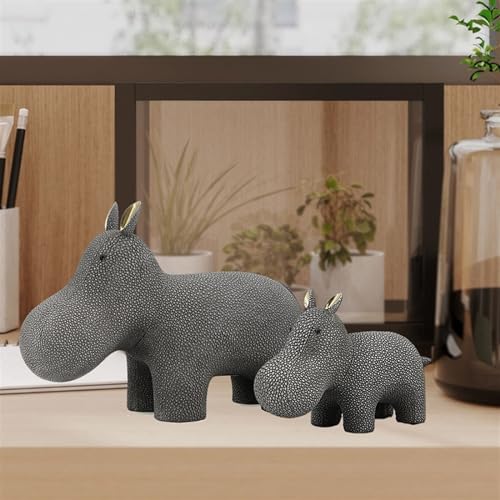 Statues décoratives Hippopotame Père et Fils en résine dorée - 5