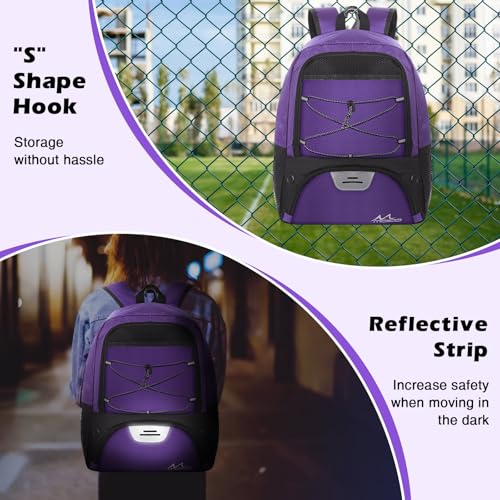 MoKo Mochila Bolsa de Fútbol, Mochila de Baloncesto para Hombres y Mujeres con Compartimentos Separados para Balón y Zapatillas, Bolsa de Equipamiento Deportivo para Ropa, Tablets, Portátiles, Morado - imagen 5