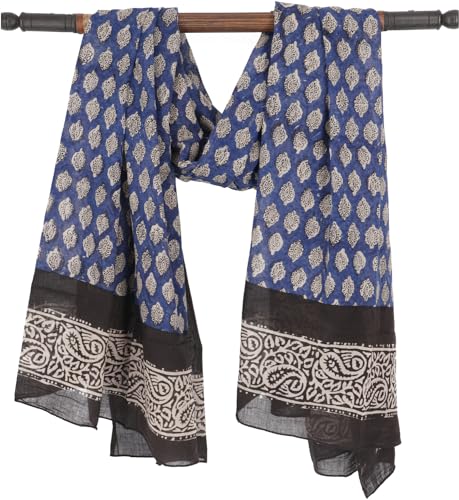 GURU SHOP Leichter Pareo Schal, Sarong, Handbedrucktes Baumwolltuch - Blau Kombination 11, Herren/Damen