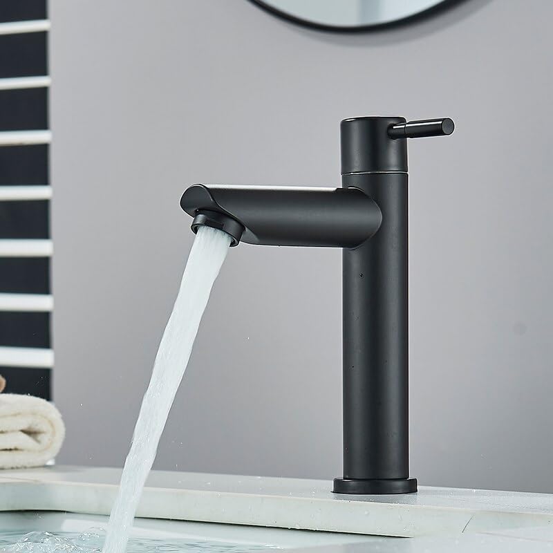 Robinet de lavabo noir mat moderne mitigeur cascade eau froide en acier inoxydable 304