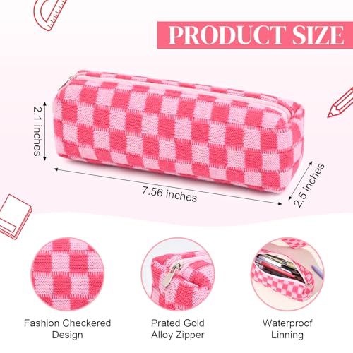 6 Pcs Checkered Makeup Bag Preppy Cosmetic Bag Bulk Makeup Pouch Personalize Travel Toiletry Bag Organizer Cute DIY Makeup Brushes Storage Bag for Women Rose red3