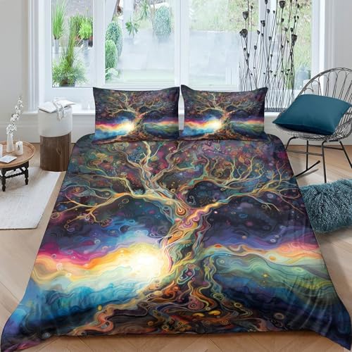 Housse de Couette Arbre Cosmique 3D Lit Simple 140x200cm Microfibre