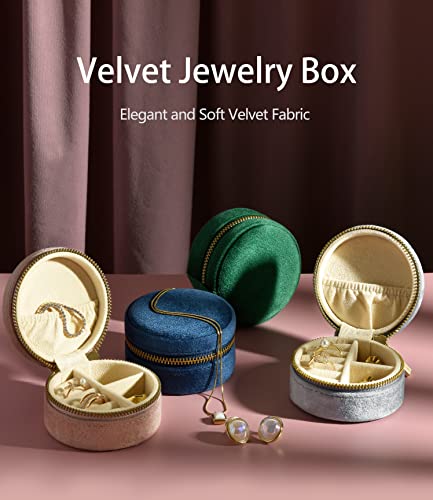 Taimy Velvet Travel Jewelry Box, Round Small Travel Jewelry Case For Women Girls, Portable Mini Jewelry Travel Organizer Boxes For Rings Earrings Necklaces Bracelets(Blue Ocean) #TOP5