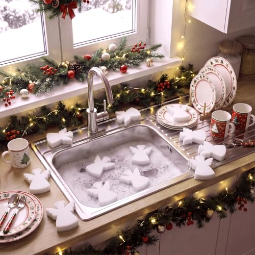 Image of Tioncy 12 Pack White Angel Christmas Kitchen Sponges Bulk | Christmas Angel Dual Sided Scrubber Sponges, Dishwashing Kitchen Cleaning Accessories for Household Supplies