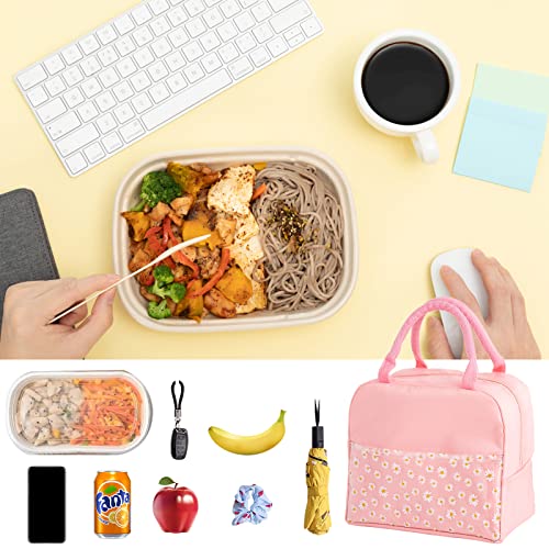 OTKARXUS Insulated Lunch Bag for Women,Portable Waterproof Lunch Box Cooler Bag with Daisy Pattern Transparent Pocket,Lunch Bag for Adults Girls Kids School Work Picnic Travel (A Pink) - Image 4