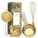 Homestia 10 Piece Gold Cooking and Baking Utensil Set Stainless Steel: 4 Pcs Measuring Cups, 4 Pcs Measuring Spoons, 12" L Whisk, 4" W Flat Fine Mesh Strainer Sieve
