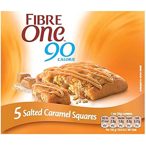 Fibre One 90 Calorie Salted Caramel High Fibre Squares 24 g (Pack of 25 Squares) (5 Packs of 5 Bars) Cover