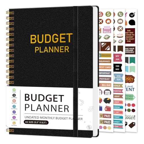 Budget Planner-Monthly Budget Book with Expense Tracker Notebook/Accounting Book, A5 Monthly Financial Organizer Planner, Manage Your Money Effectively, Start Anytime, 1 Year Use, Black