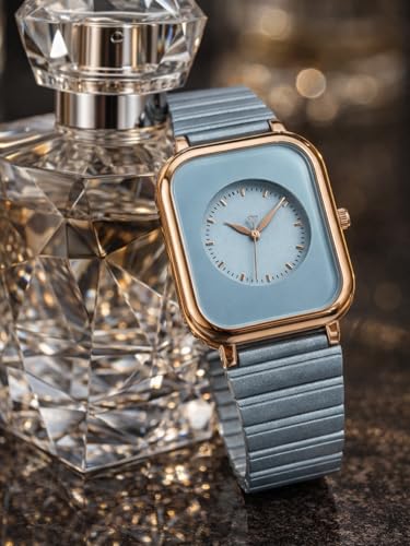 Image of Premium Rose Gold Square Analog Watch for Women & Girls | Stylish Stainless Steel Strap | Elegant Heart Second Hand | Trendy Ladies Wrist Watch under 500 | Square Case Design | Perfect for Casual | Affordable Fashion Watch for Girls
