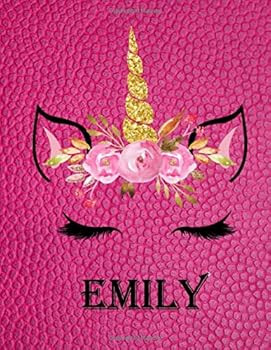 Emily : Sketchbook Cute Unicorn on Pink Leather Effect Background. Large Unlined Blank Paper for Girls,110 Pages, 8. 5 X 11 ,Great for Drawing, Sketching, Crayon Coloring and Colored Pencil Drawing