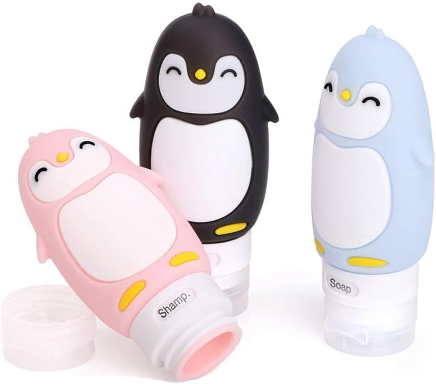 Travel Bottles Set for Liquids, TSA Approved Leak Proof Silicone Cosmetic Travel Containers, for Shampoo, Conditioner, Lotion, Toiletries 3OZ (Penguin)