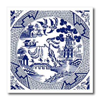 Transfert de chaleur thermocollant bleu et blanc motif saule 3dRose 8 pouces