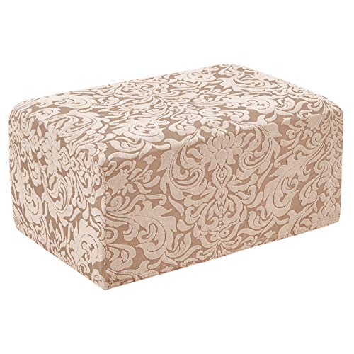 Subrtex Ottoman Slipcover Jacquard Damask Oversize Stretch Storage Protector Rectangle Footstool Sofa Slip Cover For Foot Rest Stool Furniture In Living Room (Xl, Damask Oatmeal) #TOP23