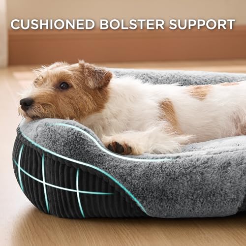 Bedsure Washable Dog Bed Small Medium Size Dog - Rectangle Fluffy Plush Pet Bed Puppy Bed, Comfy Corduroy Fleece and Nonskid Bottom,25x21x7inches,Suitable for Pet Up to 20lbs,Grey - Image 3