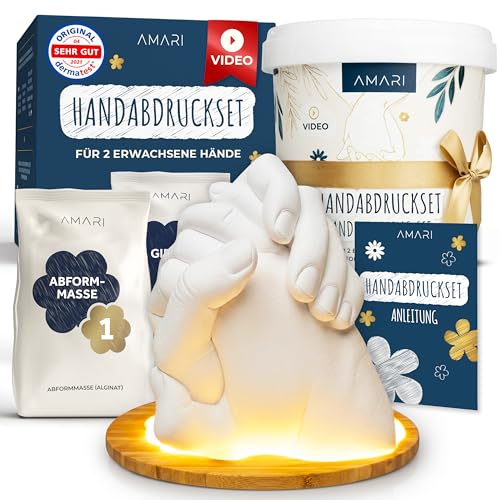 Amari® Handabdruck Set für Paare und Familie (Floral) – Gipsabdruck Set Hände – Gips Hand Paar Gipshandabruck Geschenk, Hochzeit Jahrestag Partner Geschenk