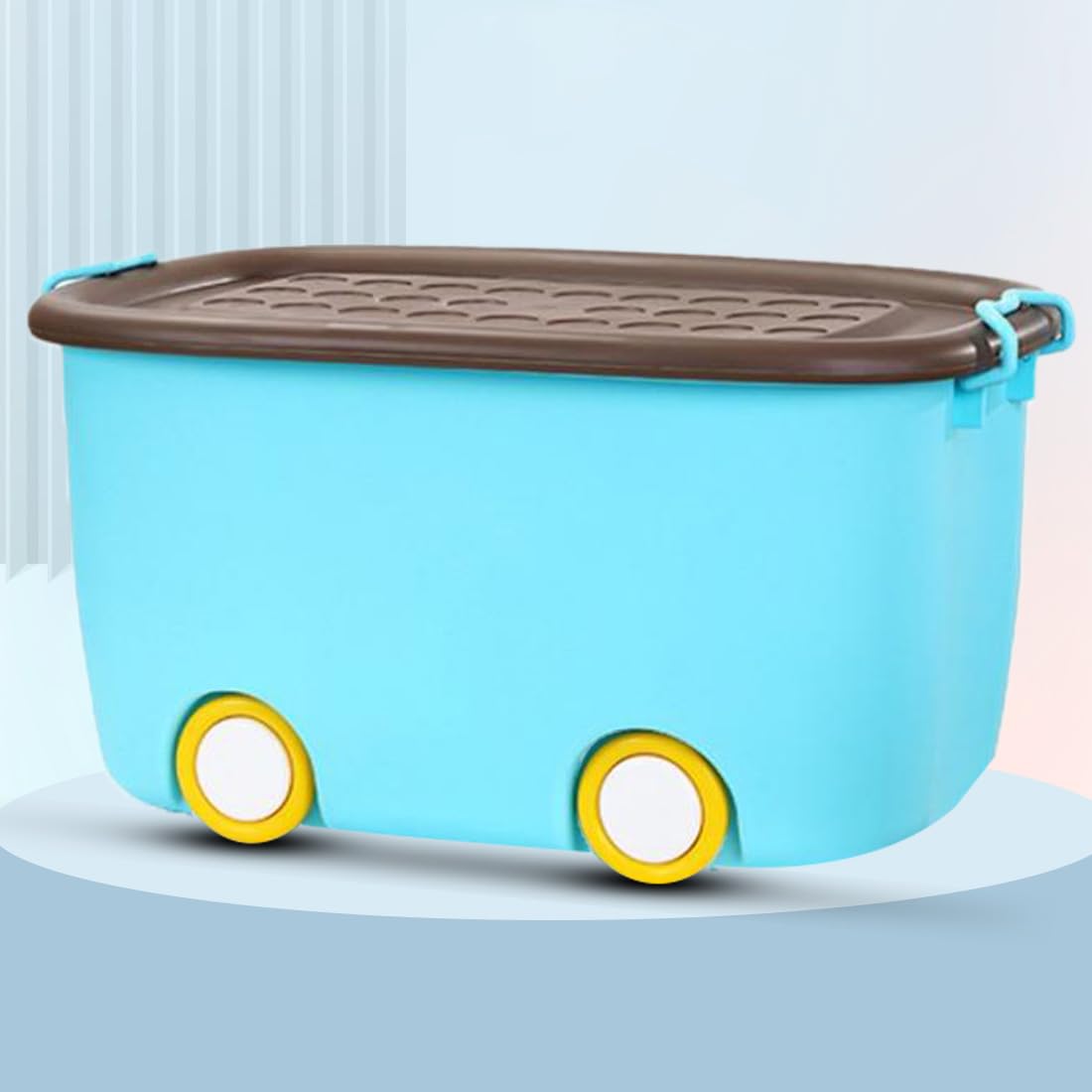 Bumtum 45L Toy Storage Box with Locking Lid & Handle - Blue | Rolling Organizer with Stackable Design & Wheels | Toy Basket Storage Solution for Kids | Size: 58x39x31 cm