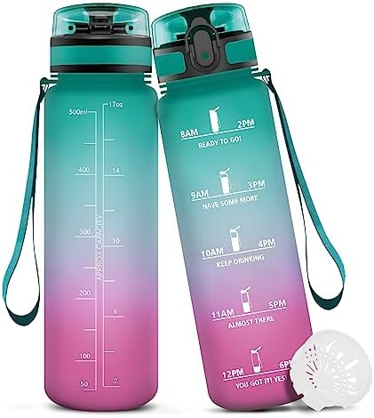 HoneyHolly Sports Water Bottle - 350ML - Filter Water Bottle, BPA Free Water Bottle, Water Bottle with Time Markings, Gym Water Bottle For Kids, Adults, Bike, Yoga, Running