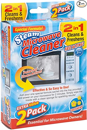 Microwave Steam Cleaning Packs, Fast Acting Microwave Degreaser & Fat Stain Remover Cleaner, Cleans and Freshens Microwaves, Cleans in 2 Minutes, Twin Pack,