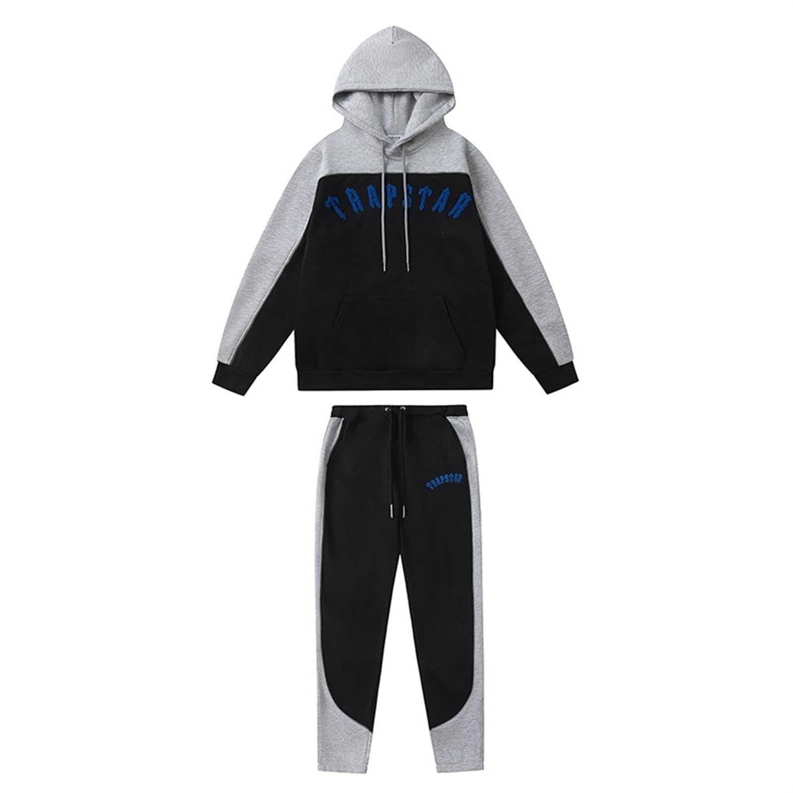 YOUPOEmbroidered Trapstar Tracksuit for Men and Women, Unisex Trapstar Shooters Suit, 2 Piece Sports Jogging Set Autumn Winter, Fleece Hooded Sweatshirt and Pants (Color : 8837 blue, Size : Small)