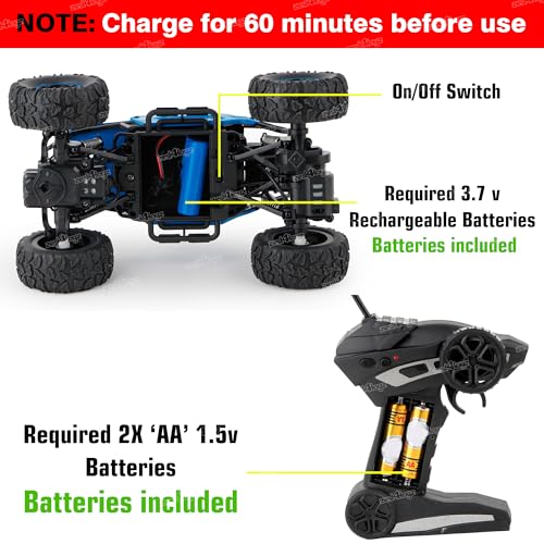 Image of Zest 4 Toyz Remote Control Car For Kids With Mist Smoke Effect 2 Wd Monster Truck Rock Crawler Climbing Rc Toy Vehicle Car For Boys And Girls-Blue