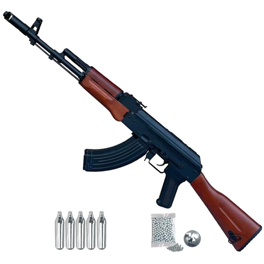Carabina Huntex AK-103 CO2 (4,5mm) | Pack carabina de balines Modelo AK (perdigones Bolas de Acero BB's). Arma de Aire comprimido CO2 Calibre 4,5mm 3 Julios