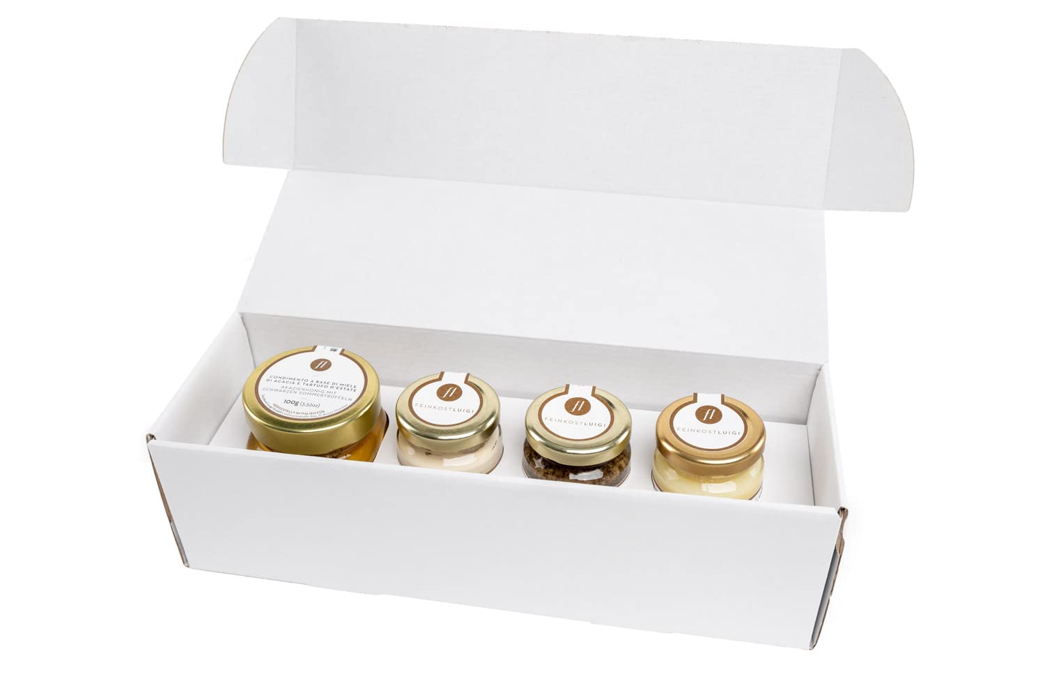 Gourmet Trüffelboxen mit Trüffelhonig, Salsa mit schwarzem und weißem Trüffel sowie Trüffelbutter