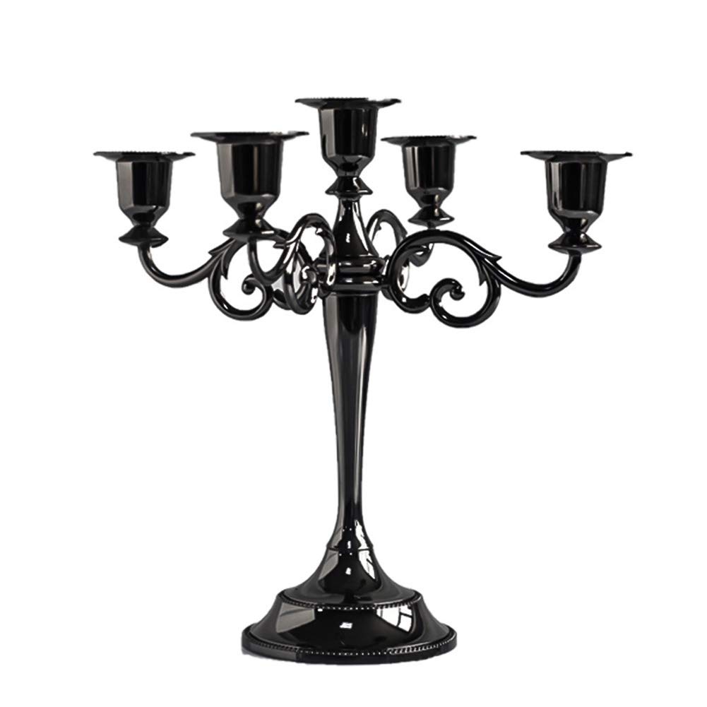 Queta Chandelier Bougeoir en Métal Style d'Européen Chandelier de Mariage Candélabre pour Noël Cadeau d'anniversaire Décor à La Maison (Noir)
