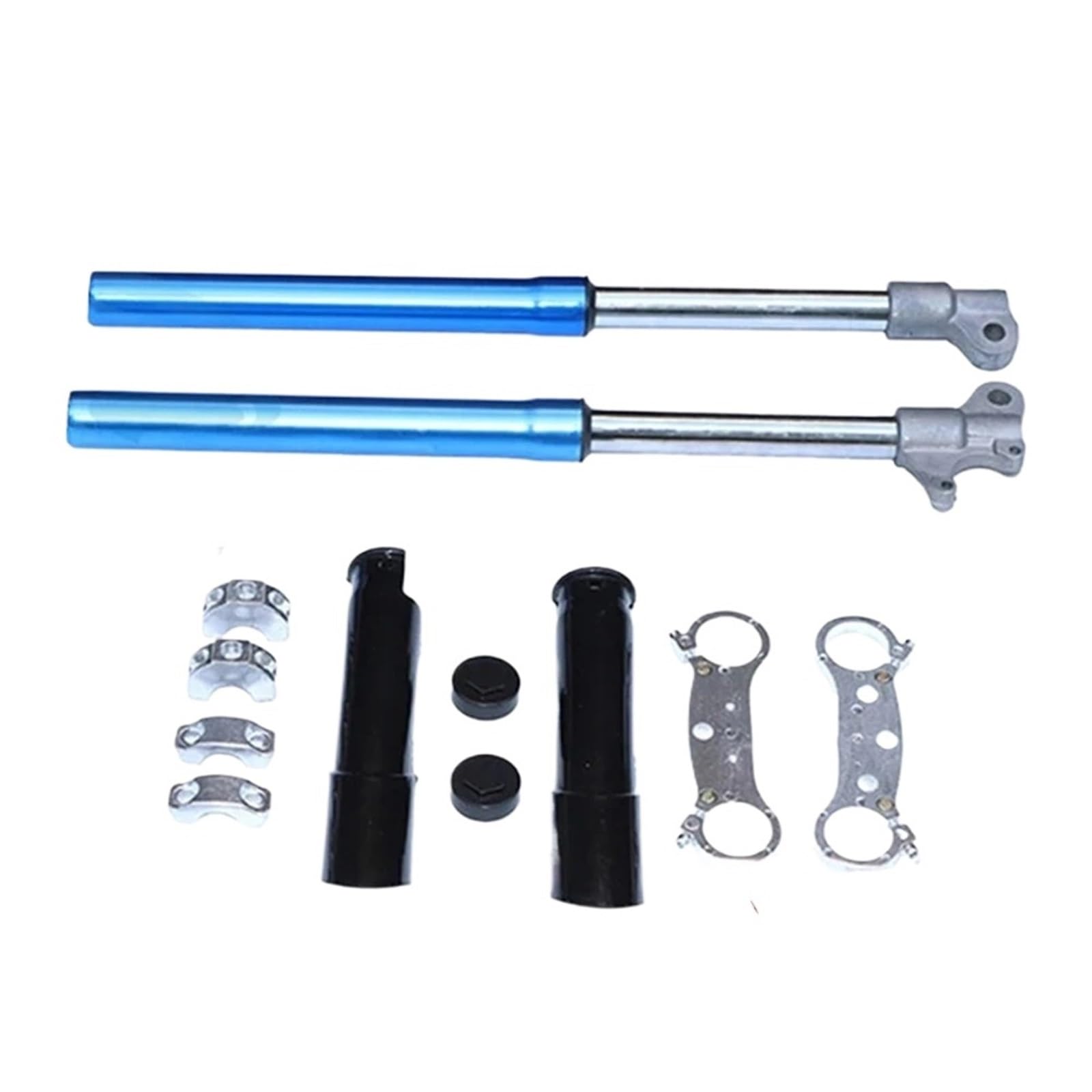 Amortiguador gas presión puntal trasero Kit Placa Conexión Superior E Inferior Amortiguador Horquilla Delantera 550 Mm Para Minimotos, Ciclomotores Motocross 2 Tiempos 49 Cc.(Blue Set A)