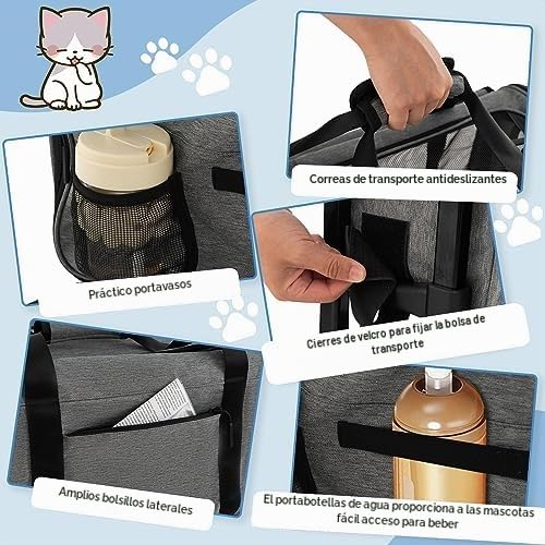 FANTASK Transportín portátil, bolsa de transporte con asa telescópica, ruedas y bolsillo pequeño, caja de viaje plegable para mascotas pequeñas y medianas