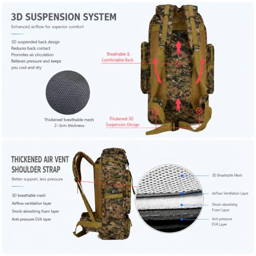 Mochila de camping de camuflaje de 56-75L grande e impermeable para hombre 3