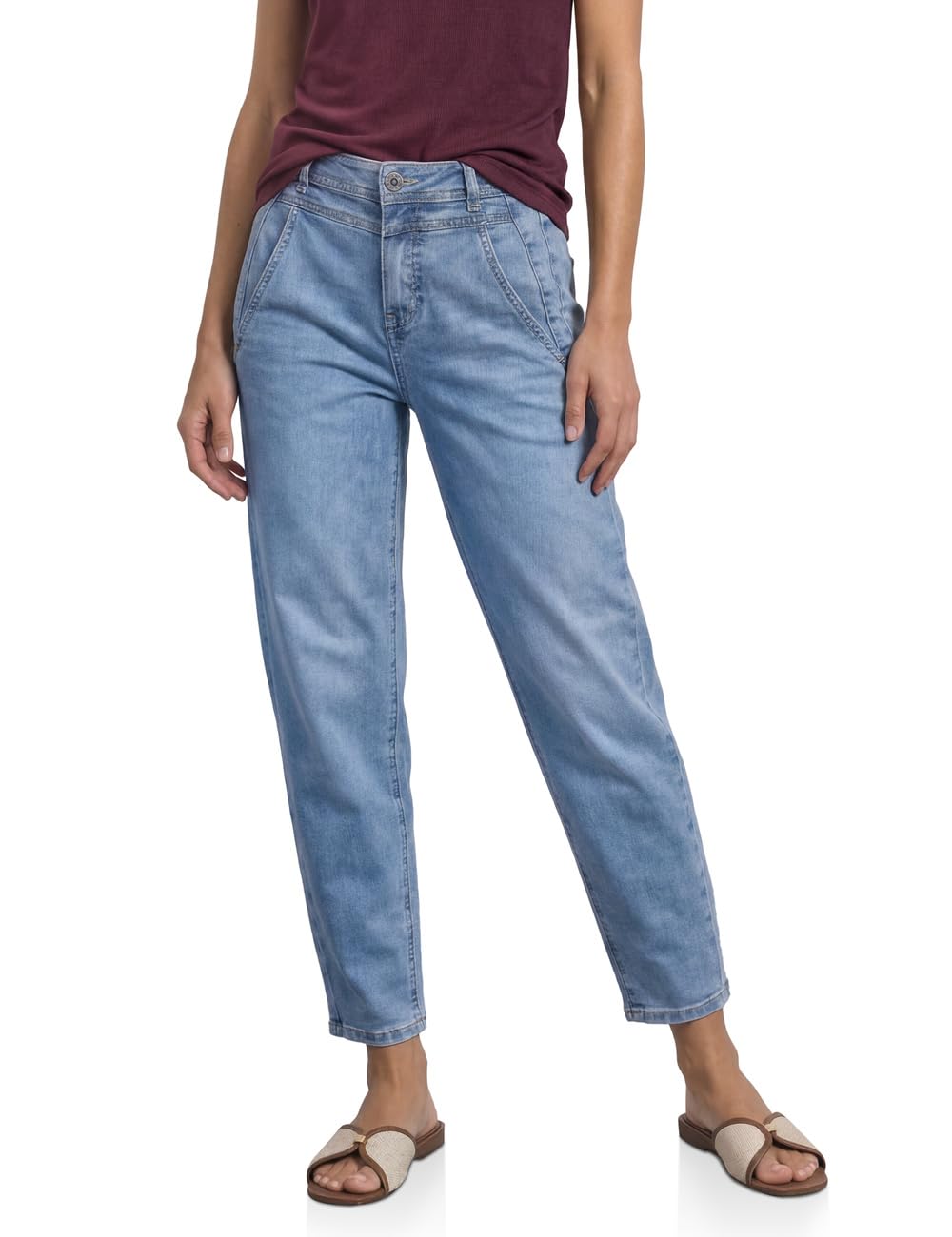 Street One High Waist Barrel Leg Jeans in Loose Fit Light Blue Wash 34