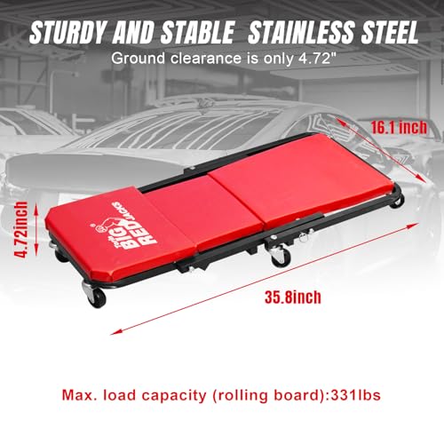 Image of Big RED ATR6036ZER 36 inch Foldable Z-Creeper Seat: 2-in-1 Garage Shop Creeper for Auto Repair with 6 Wheels, 300 Lbs. Capacity - Red