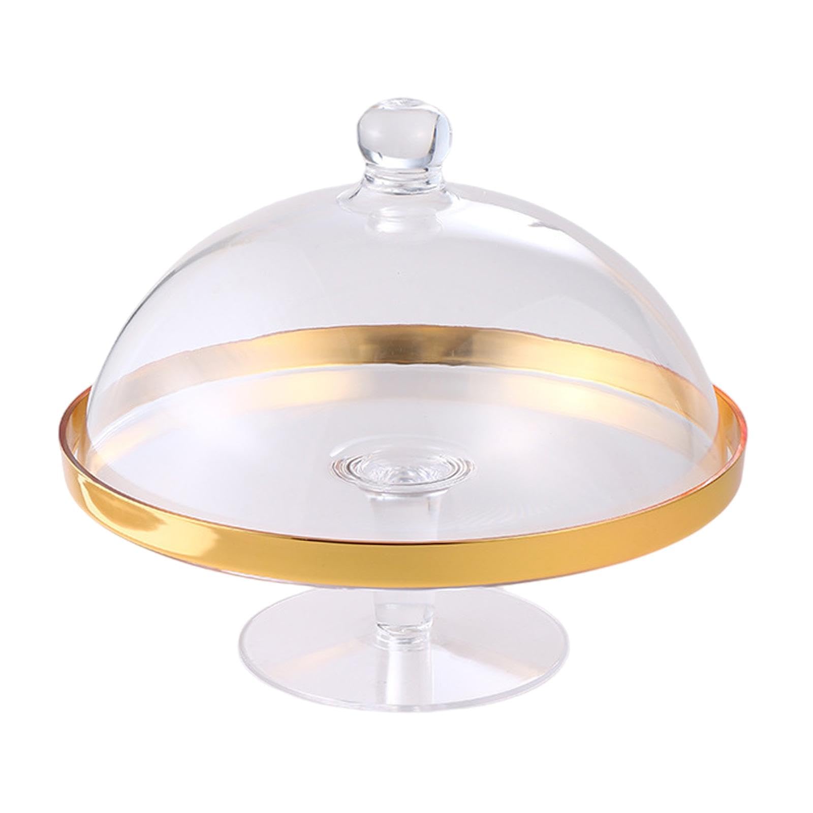 Homyl Soporte para Tartas de Acrílico con Cúpula, Bandeja para Tartas con Decoración Redonda, Bandeja para Postres para Fiestas Festivas, Cumpleaños Y Bodas, Gold Side L, Individual