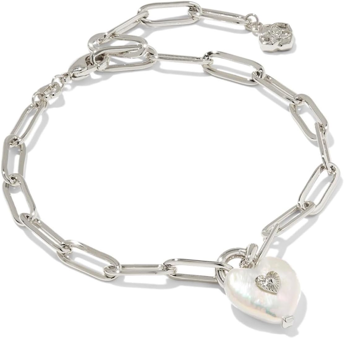 Kendra Scott Sasha Heart Delicate Chain Bracelet with Freshwater Pearl Charm on Paperclip Chain