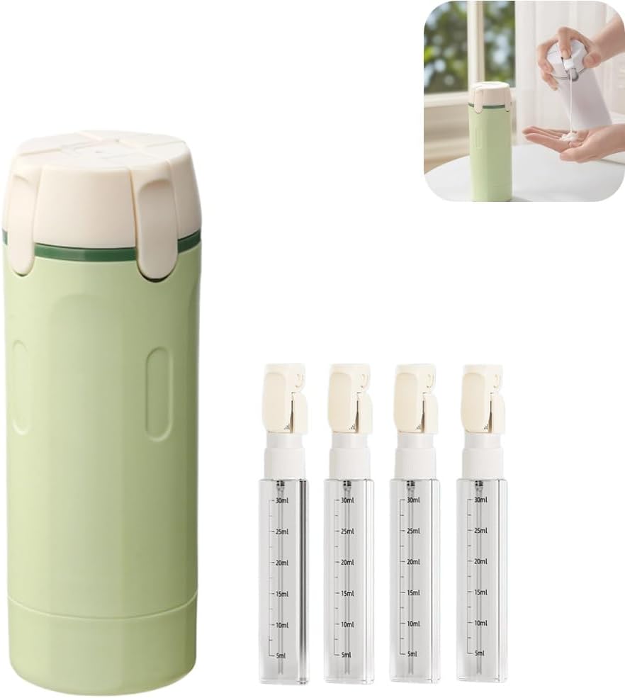 4 in 1 Travel Dispenser Bottle,4 Pack 30ml Travel Containers for Toiletries, for Women, Men, Family Travel Size Pump Bottle,Portable Containers for Shampoo Lotion Conditioner Cream (Green)
