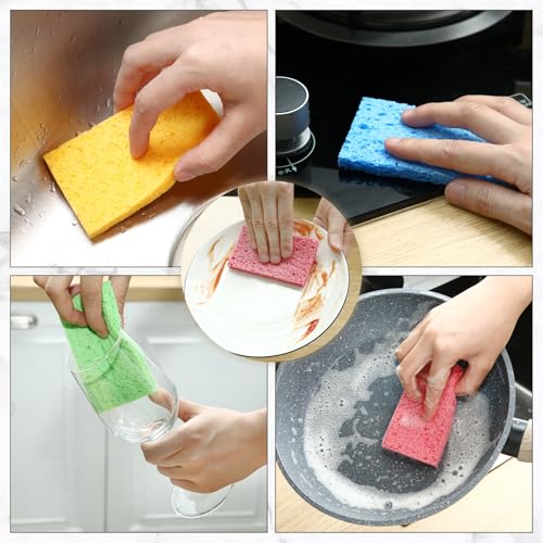 Image of Zhengmy 300 Pieces Sponges Bulk Sponges Kitchen Compressed Sponge Natural Dish Sponge Compressed Wood Pulp Cleaning Without Scratching for Kitchen Bathroom, 3.9 x 2.4 x 0.12 Inch (Multicolor)