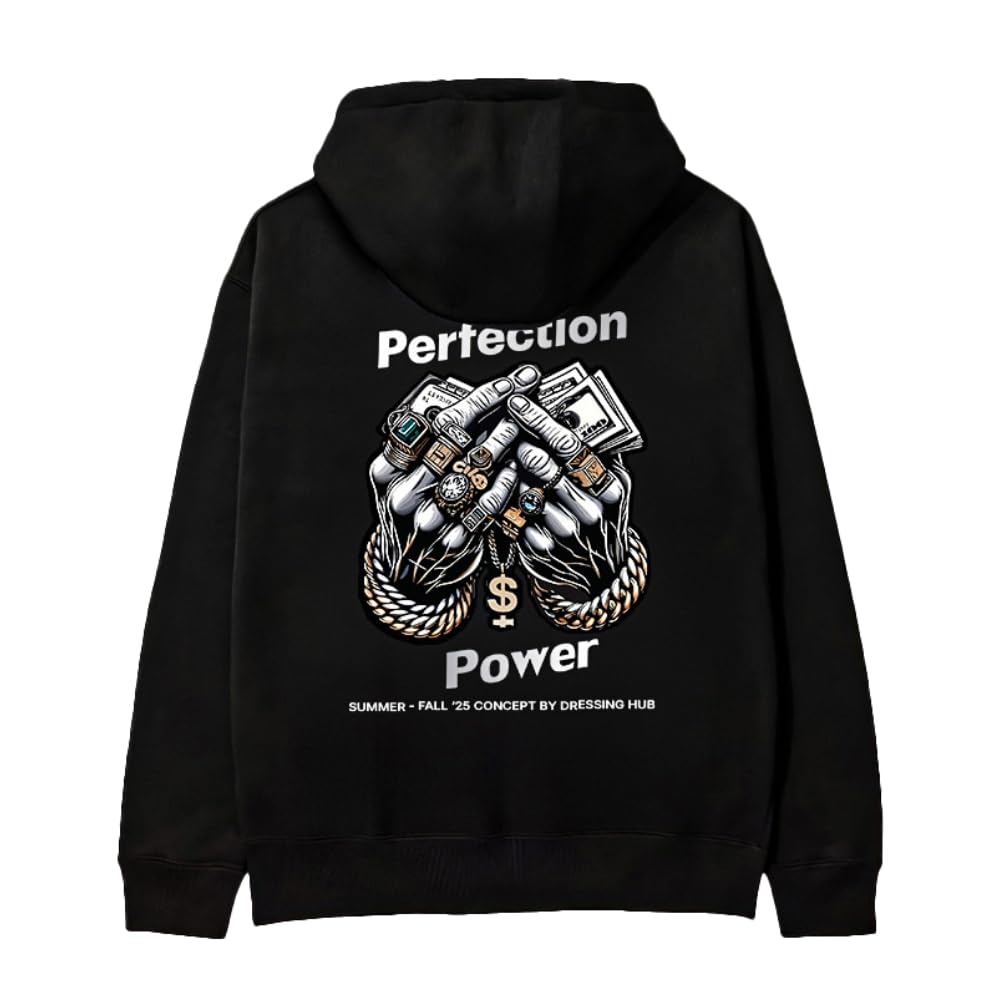 Perfection Power Graphic Hoodie for Men Black-image-1