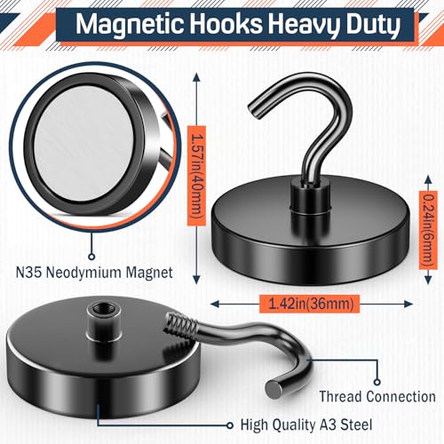 Image of FINDMAG 20 Pack Magnetic Hooks, 150LB+ Magnetic Hooks for Cruise Cabins | Strong Neodymium Magnet Hooks Heavy Duty for Refrigerator, Home, Ship, Cruise, Grill, Travel and Kitchen Use, Black