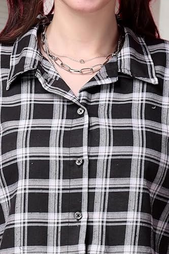 Image of POPWINGS Casual Pure Cotton Checks Crop Shirt for Women | Stylish Western Crop Shirt for Women | Full Sleeves Crop Shirt for Women