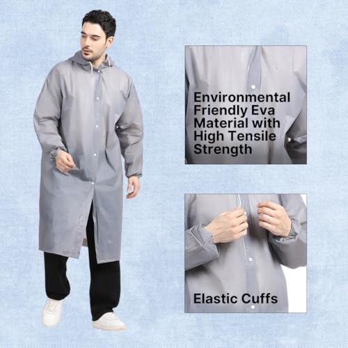 Image of Citizen Eco-Friendly EVA Poncho Raincoat for Men & Women, Lightweight Waterproof Coat with Hood, Adjustable Drawstring, Button Closure & Easy Carry Pouch, Reusable & Durable Outdoor Rainwear