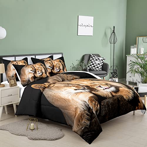 Bodhi Lover Couple Lion Comforter Set King Soft Microfiber Lion Bedding Set King Size Animal Comforter Set With Pillowcases,1 Comforter+2 Pillow Shams #4004 #TOP1