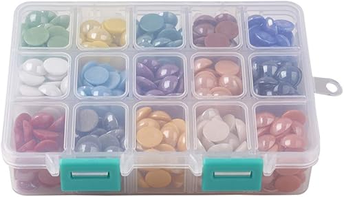 Miniatura 2 de Pandahall Cabujones hechos a mano de porcelana perlada con brillo de 15 colores de 0.453-0.472 in, cabujones de gemas semicircularescúpula para