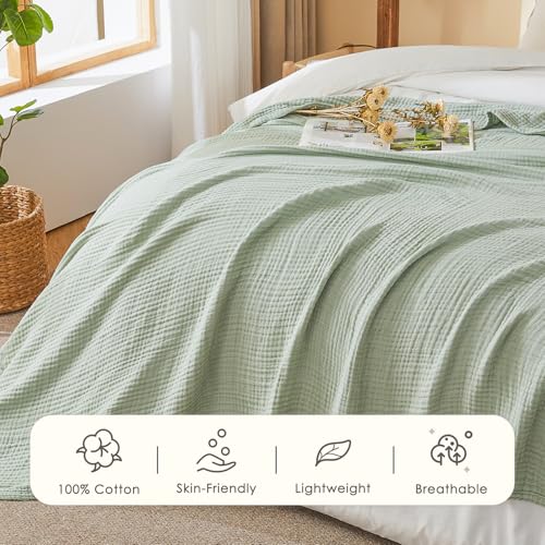 Image of EMME Muslin Baby Blankets 100% Cotton Swaddle 40 inchx50 inch Lightweight Soft Breathable for Toddler, Infant, Newborn All Season Gauze Blanket, Heather Sage Green
