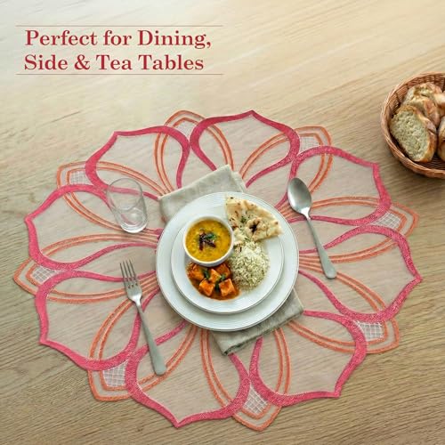 Image of Kuber Industries 4 Pcs Set PVC Round Side Table Mats | Reusable Dining Table Mat for Party, Wedding and Family Functions | Multi Leaf Design - Golden