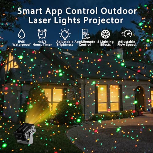 Image of Smart Outdoor Laser Lights Projector, 7 Color Motion Star Firefly Lights Effect, Moving Dynamic RGB Lights Show Waterproof Laser Projection with App & Remote Control for Parties Home Garden Yard