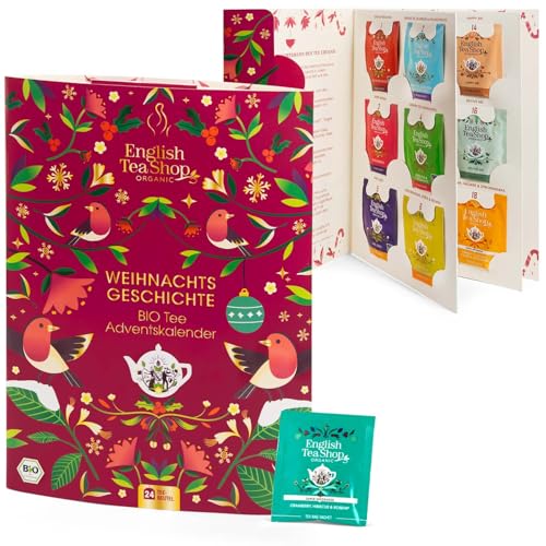 Erlebnis Tee Adventskalender 'Weihnachtsgeschichte' | Weihnachtskalender mit 24 versch. Bio Tees & Geschichte zum Lesen, Lesezeichen und weitere Überraschung