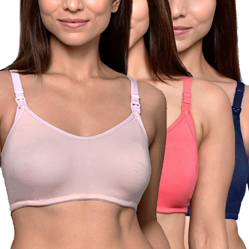 Image of Inner Sense Organic Cotton Bamboo Nursing Bra for Women I Non Padded Feeding Bra with Keyhole Back Design I Wire Free Maternity Innerwear with Full Coverage